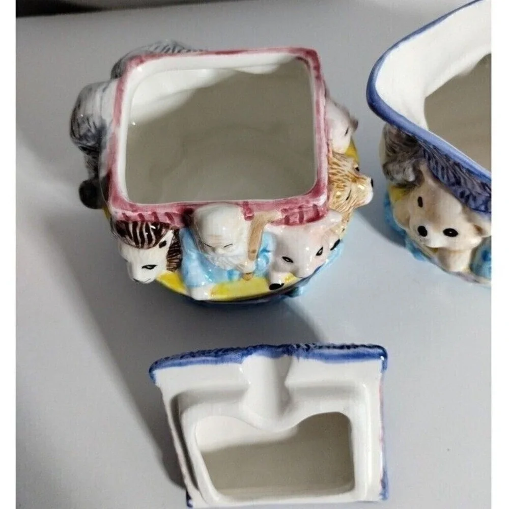 Jay Import Noahs Ark Ceramic Creamer and Sugar Bowl Set Elephant Handle Multi